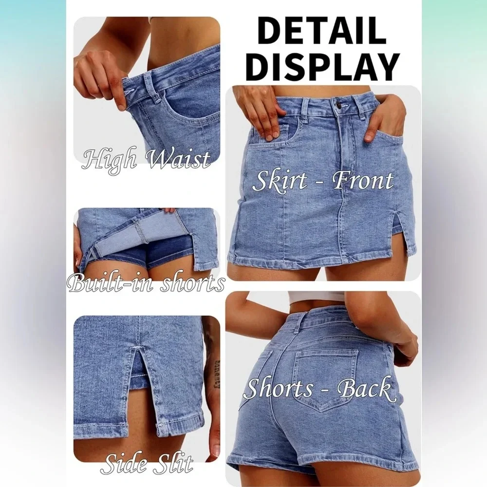 Elleven Women’s Medium Wash w Front‎ Slit Short/Skirt/ Denim Skort Large NWT - Picture 5 of 11